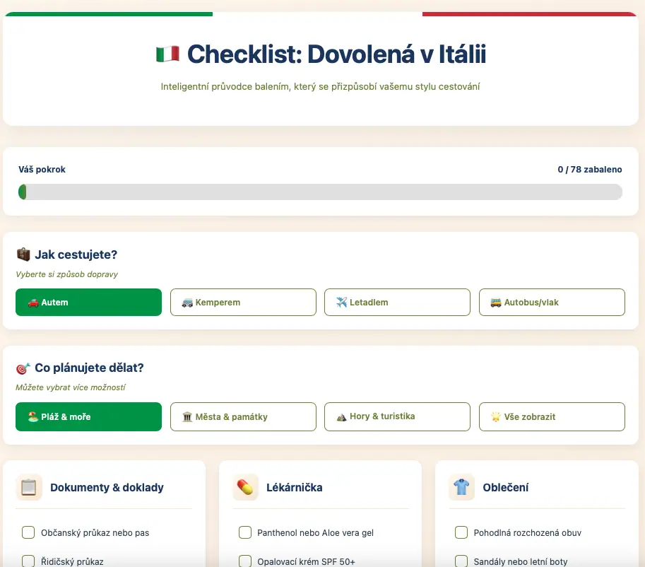 Checklist na dovolenou do Itálie od Itálie nás baví