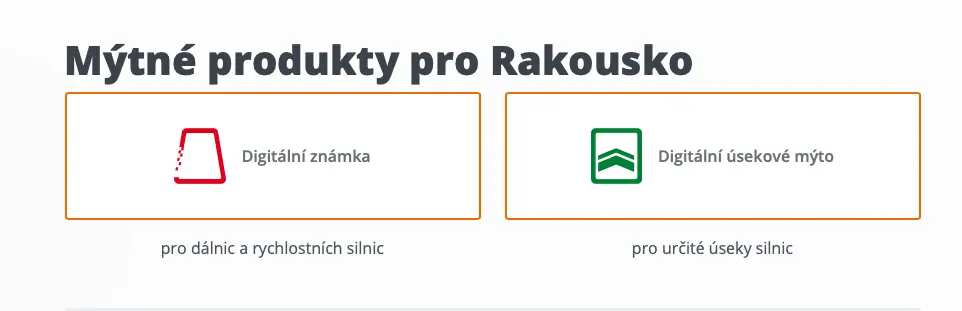 Výběr digitální známky nebo úsekového mýta