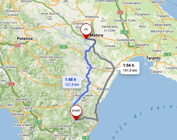Mapa přesunu 10. dne cesty – 122 km