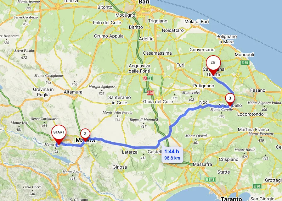 Mapa přesunu 11. dne cesty – 100 km