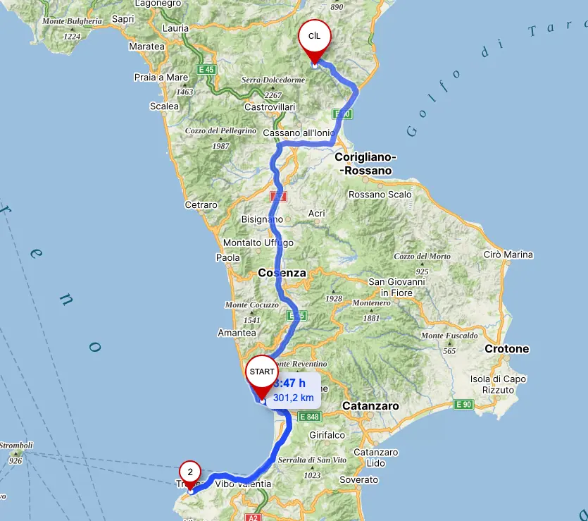 Mapa trasy 9. dne cesty – 300 km
