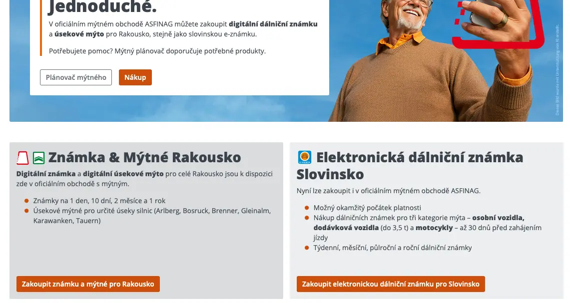 Možnost výběru Slovinské dálniční známky je napravo