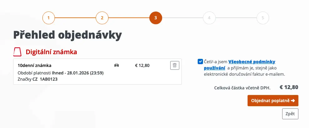 Odsouhlasení podmínek a přesměrování k platební bráně.