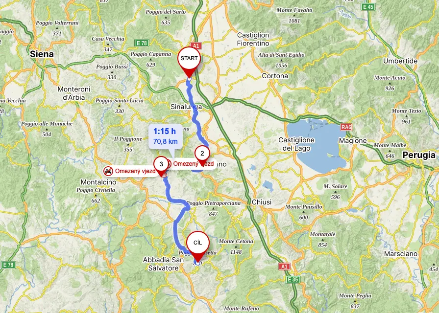Mapa trasy 3. dne cesty – 70 km