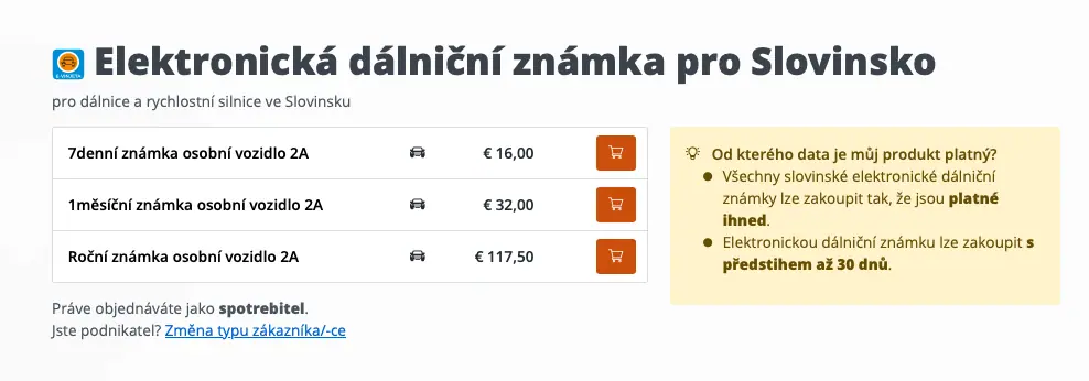 Výběr délky dálniční známky pro slovinsko