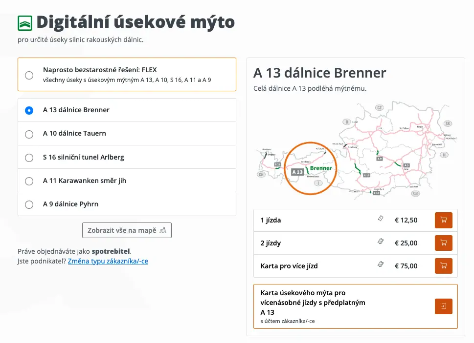 Výběr trasy s digitálním úsekovým mýtem